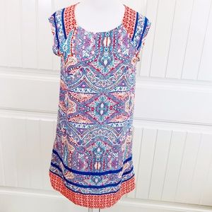 Everly Boho Print A-line Mini Dress S Orange Blue